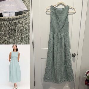 Hill House Women's tonal seersucker green Cosima Nap Dress
